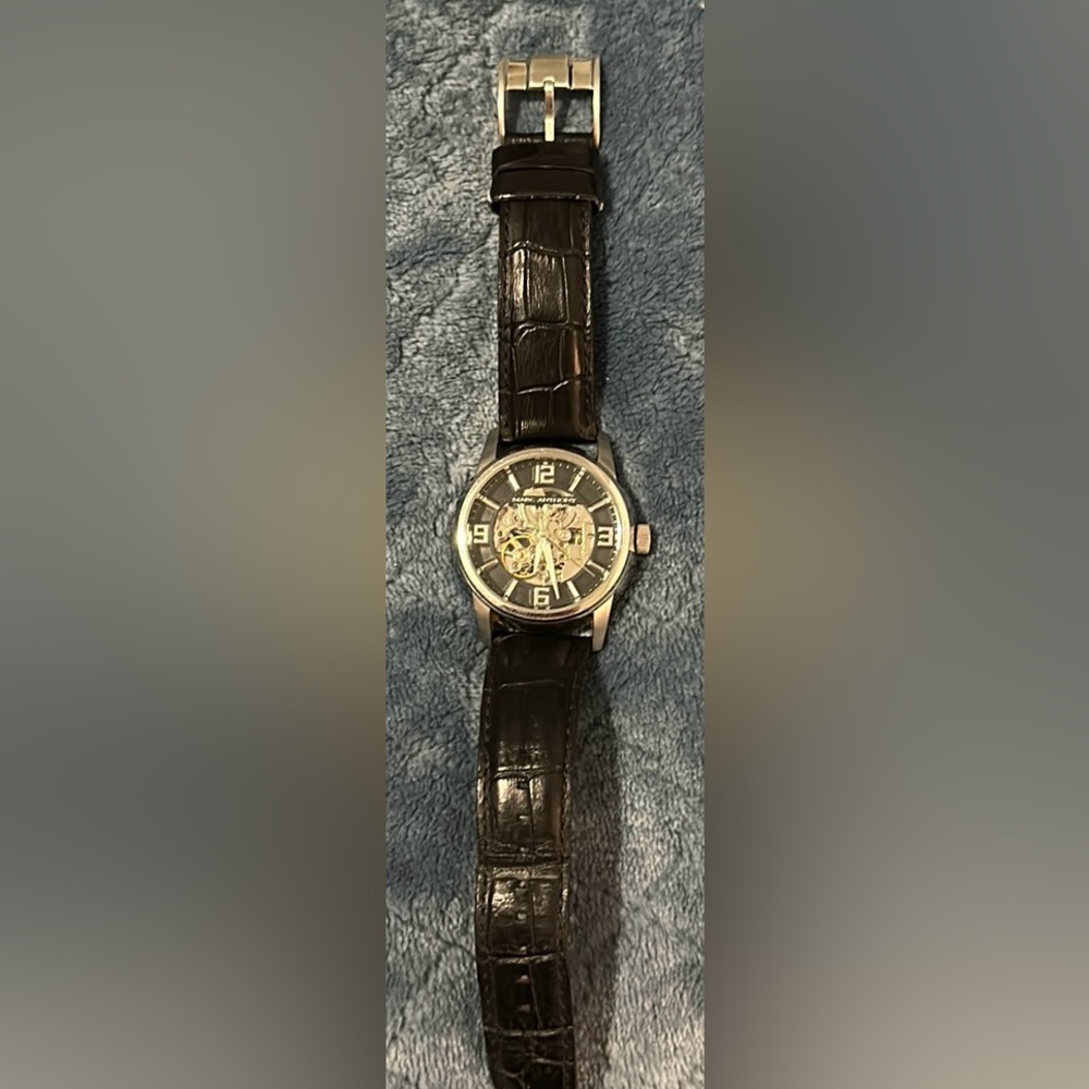 Marc Anthony Black Leather Strap Skeleton Dial Men's Watch